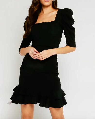 Black S/S Smocked Dress