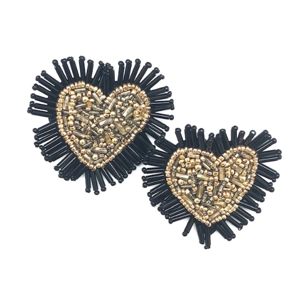 Black & Gold Heart Stud Earrings