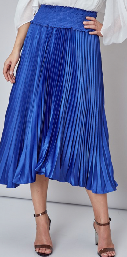 Pleated Smocked Waist Midi Skirt