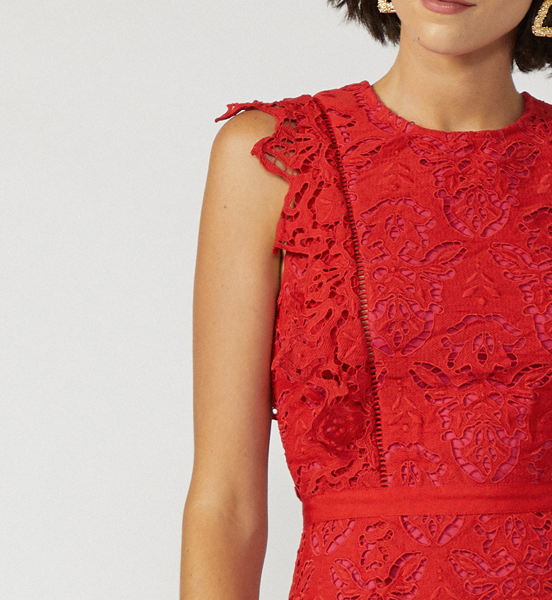 Red Fuchsia Lace Overlay Dress