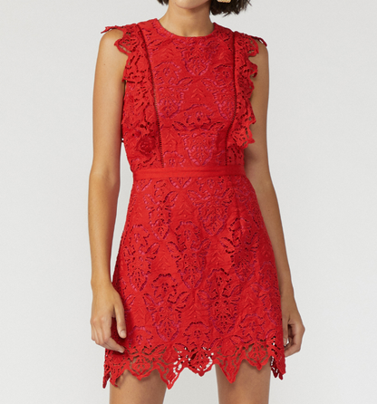 Red Fuchsia Lace Overlay Dress