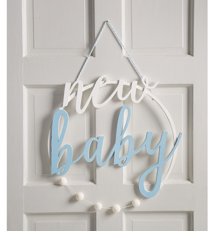 Blue New Baby Door Hanger