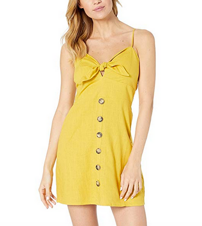 Yellow Front Tie Button Dress