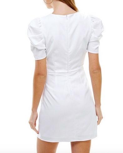 White Rouched Slv. Dress