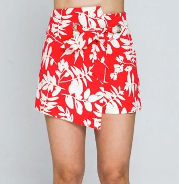 Red Floral Grommet Shorts