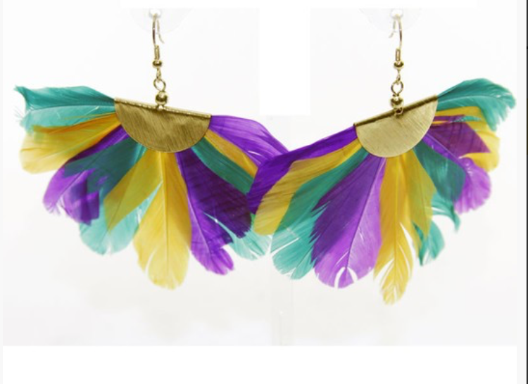 Mardi Gras feather earrings