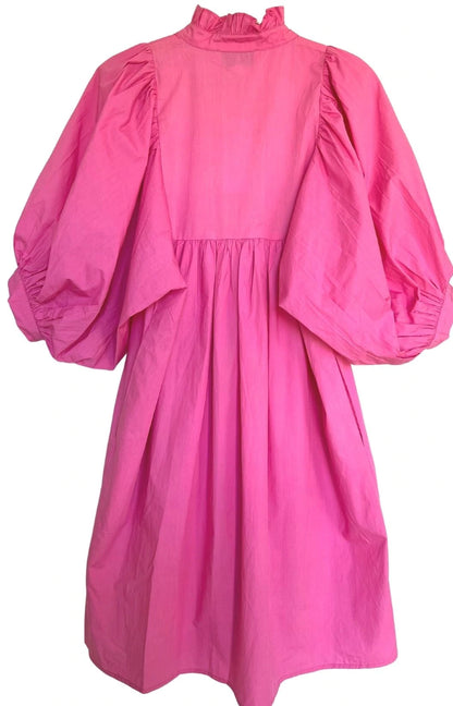 Bubblegum Pink Poplin High Neck Dress