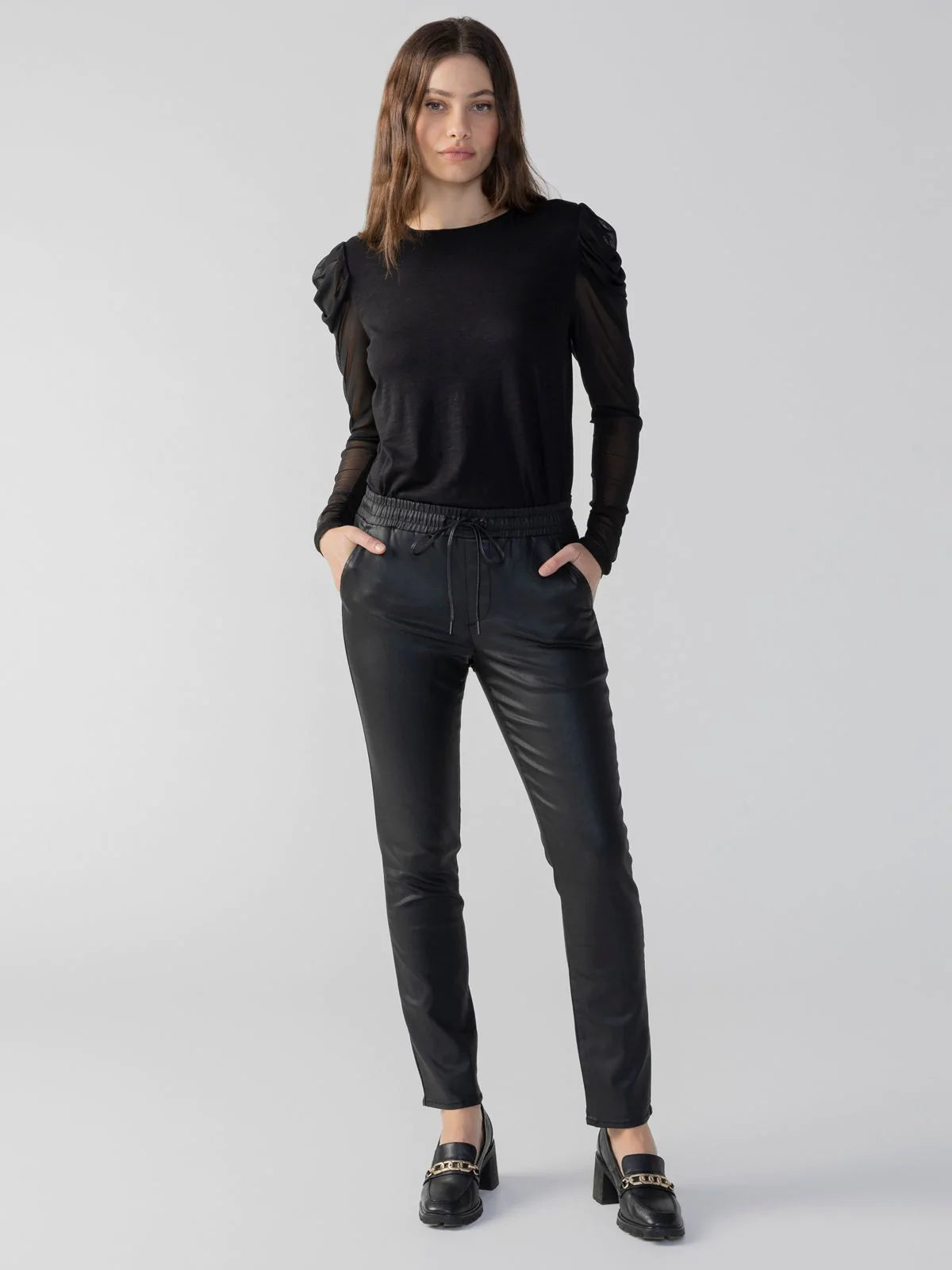 Black Faux Leather Pull On Hayden Pant