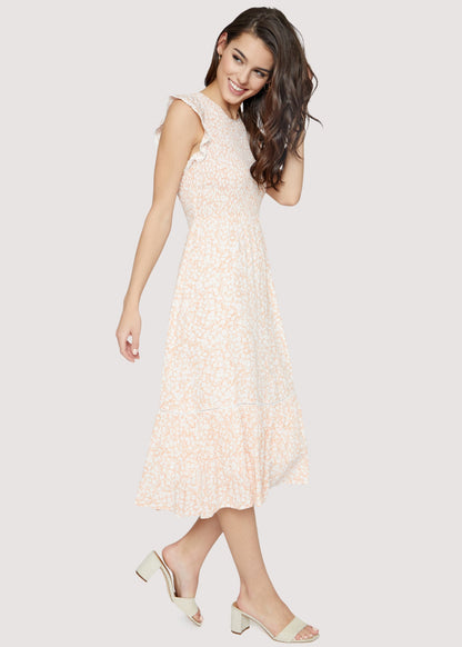 Peach/White Desert Floral Midi Dress