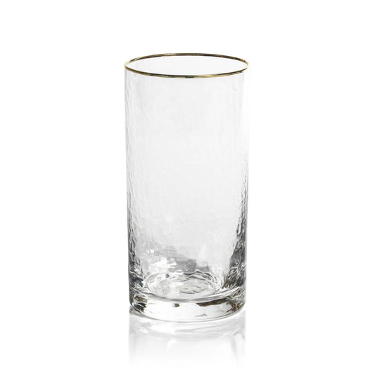 Hammered Highball Glass Clear w/ Gld. Rim