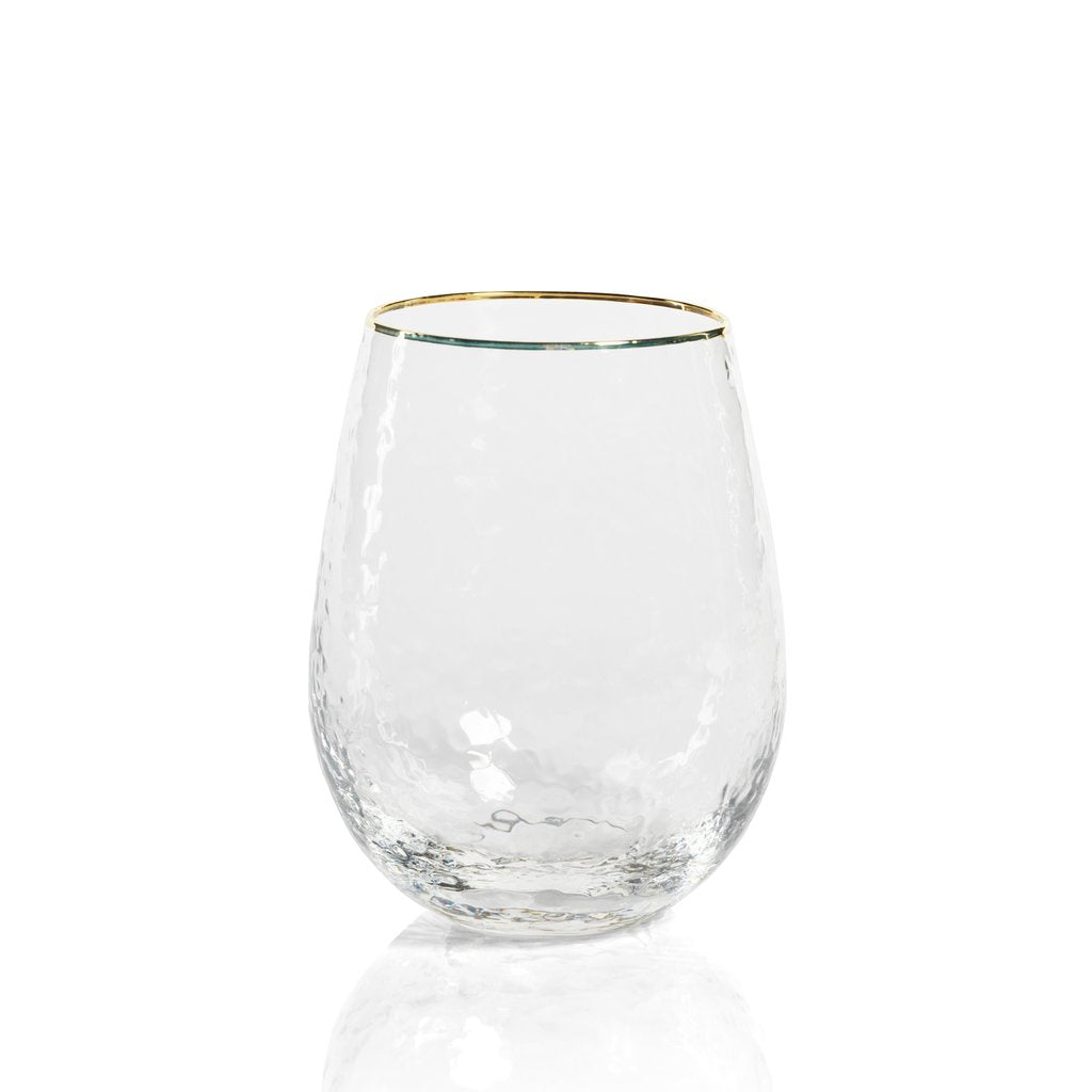 Hammered Stemless Glass Clear w/ Gld. Rim