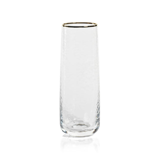 Hammered Stemless Flute Clear w/ Gld. Rim