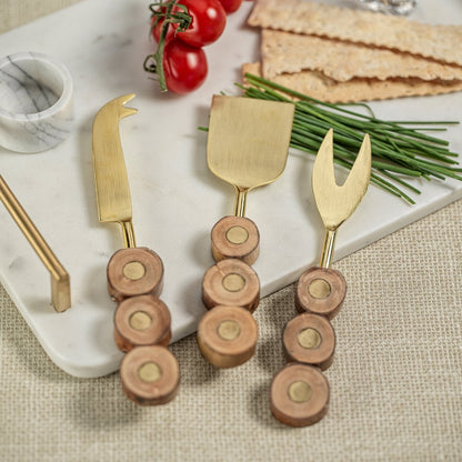 Metal and Wood 3 Piece Cheese Tool Set