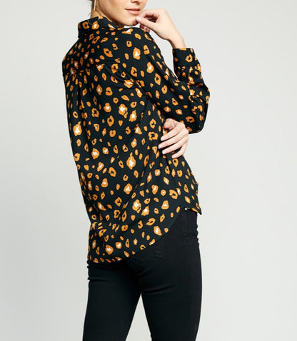 Black Cheetah Button Up