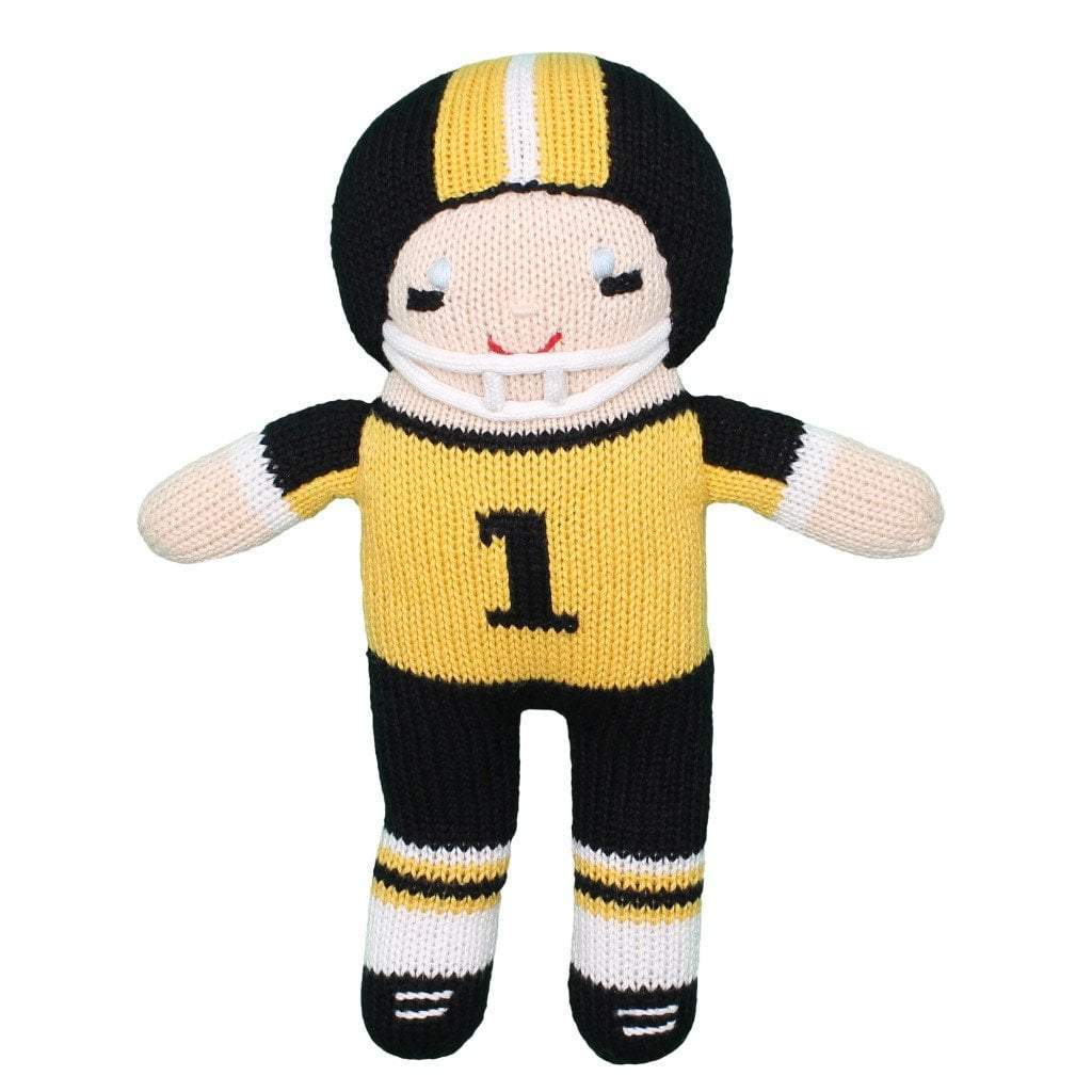 Black/Gold 7" Knit Football Player Rattle Doll