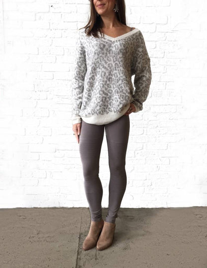 Grey Vneck Cheetah Sweater