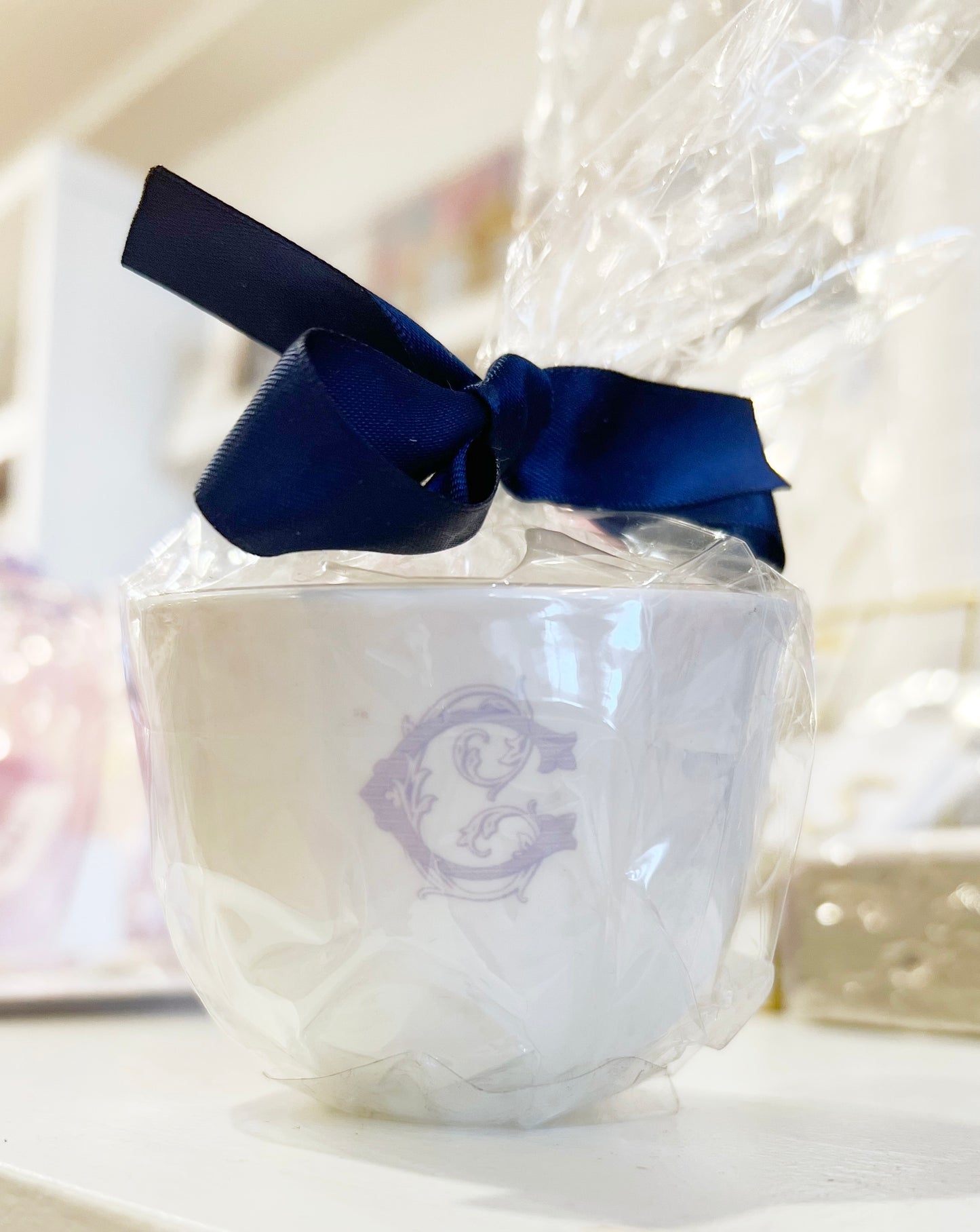 White Teacup Initial Candle