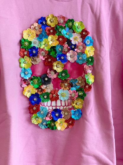 Pink Floral Multi Skull Sweatshirt