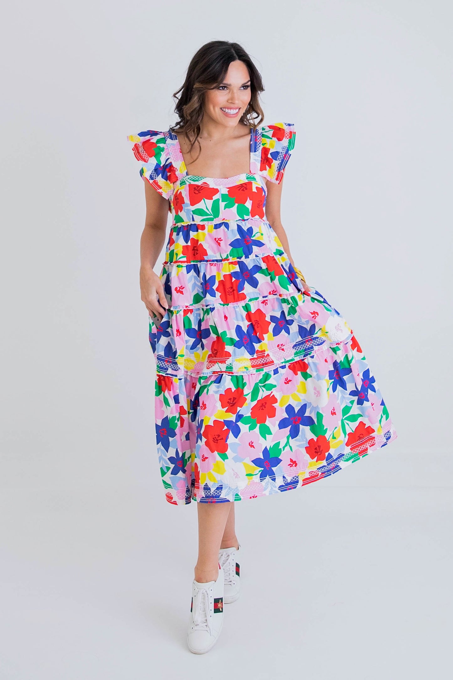 Multicolor Floral Tier Midi Dress