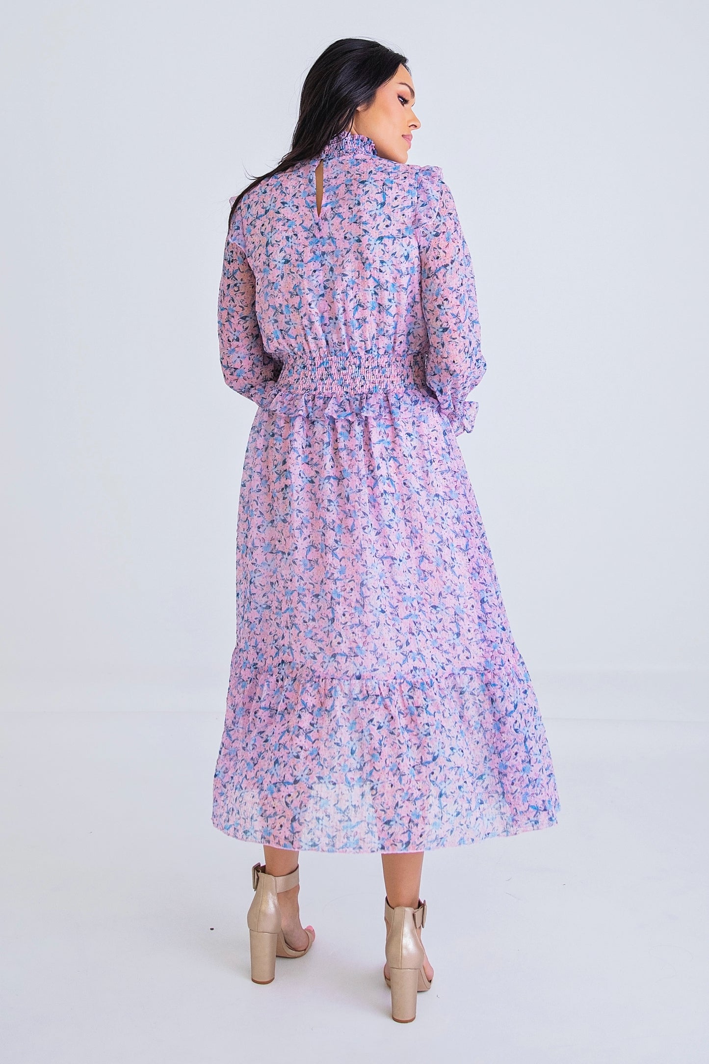 Ditzy Floral Smock Neck Midi Dress