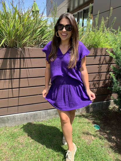 Purple Smocked Waist Skirt