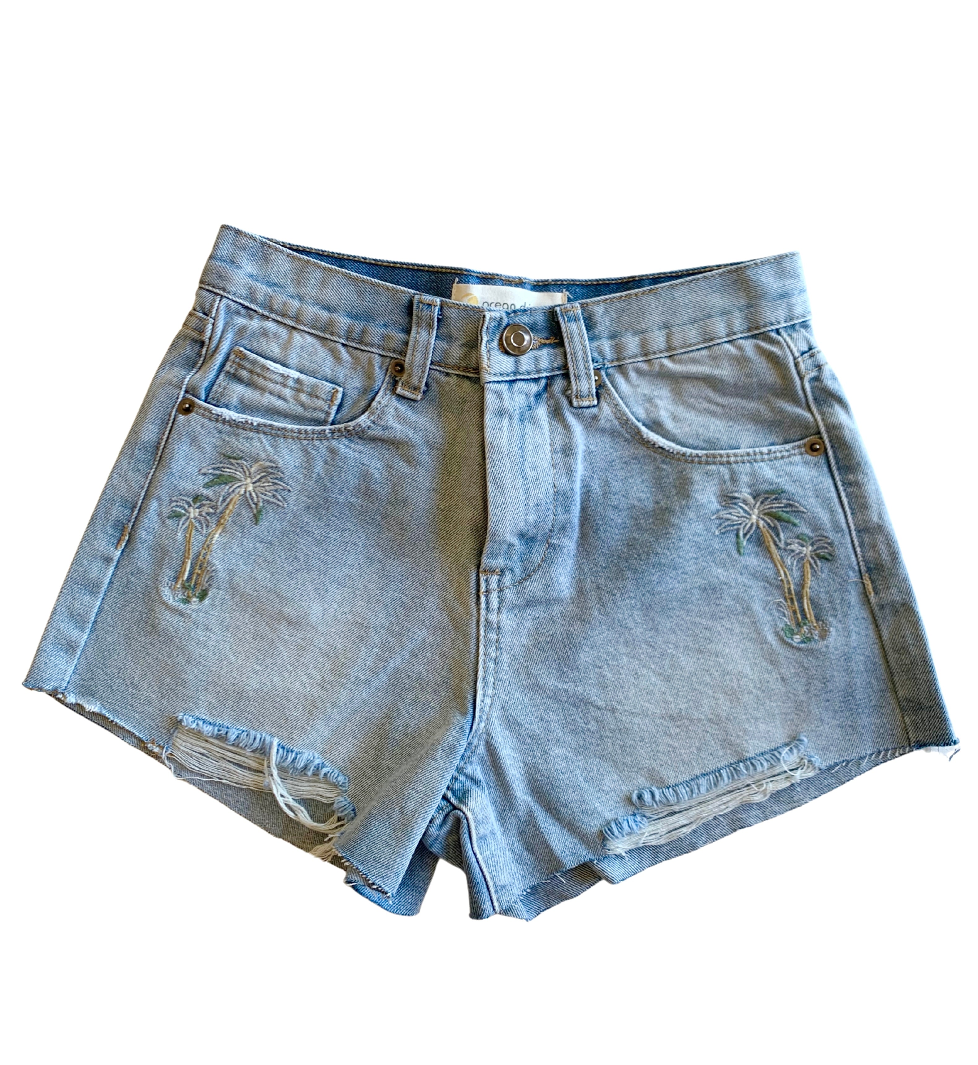 Embroidered Palm Tree Denim Short