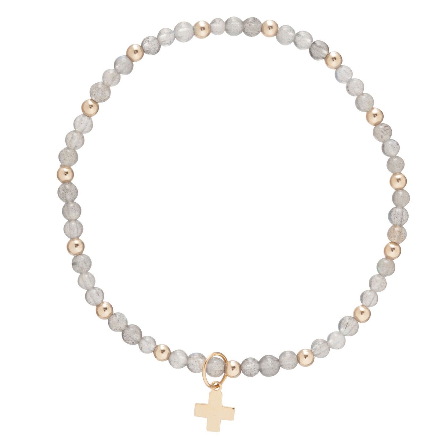 Sincerity Pattern Cross Charm Gold 3mm Bead Bracelet