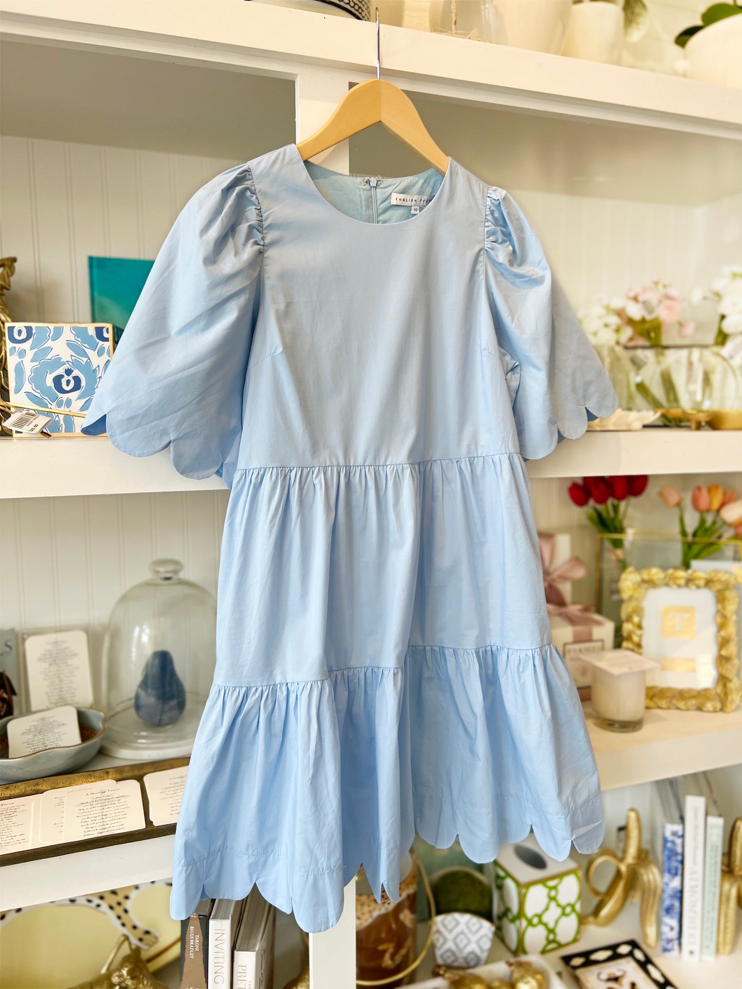 Powder Blue Scallop Edge Mini Dress