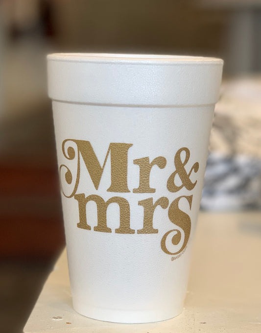 Mr. & Mrs. Styrofoam Cups Sleeve-Gold