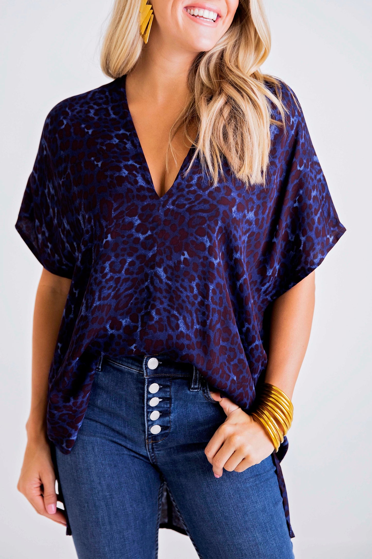 Navy Leopard Vneck Signature Top