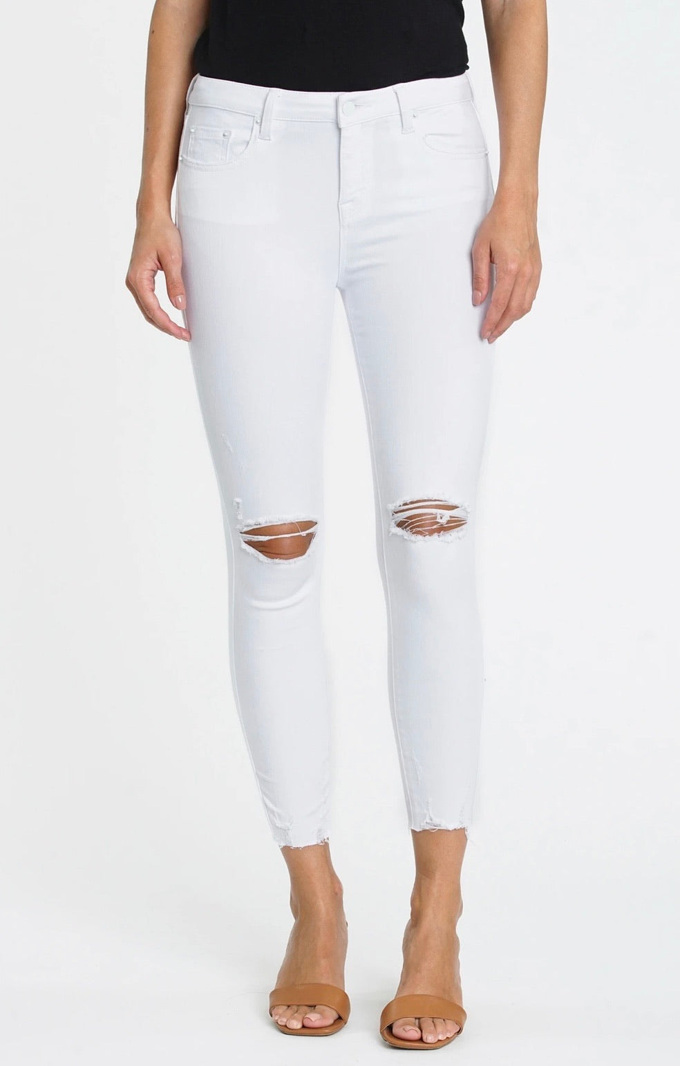 Audrey Mid Rise White Crop Skinny