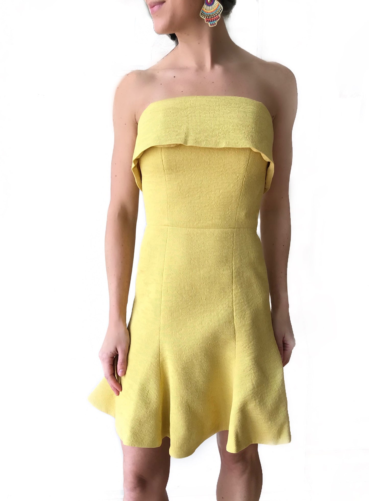 Yellow Strapless Flare Dress