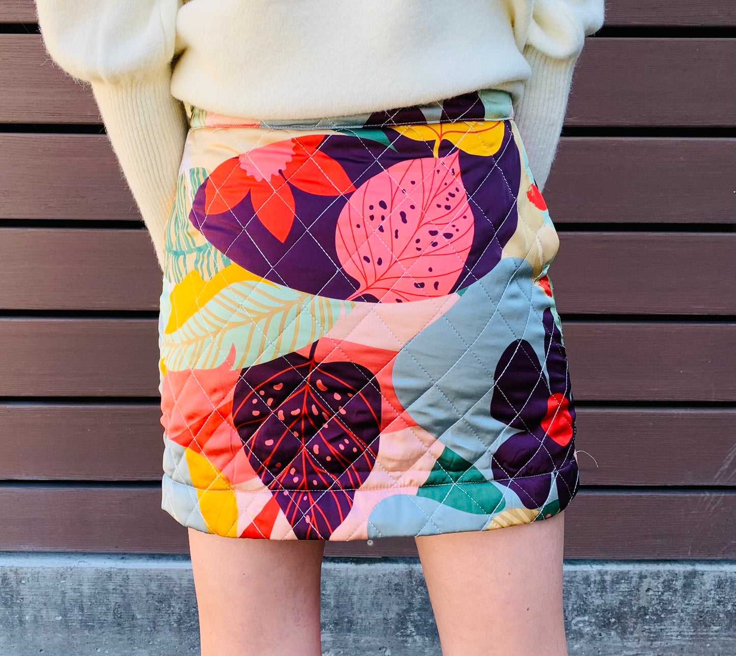 Quilted Floral Mini Skirt