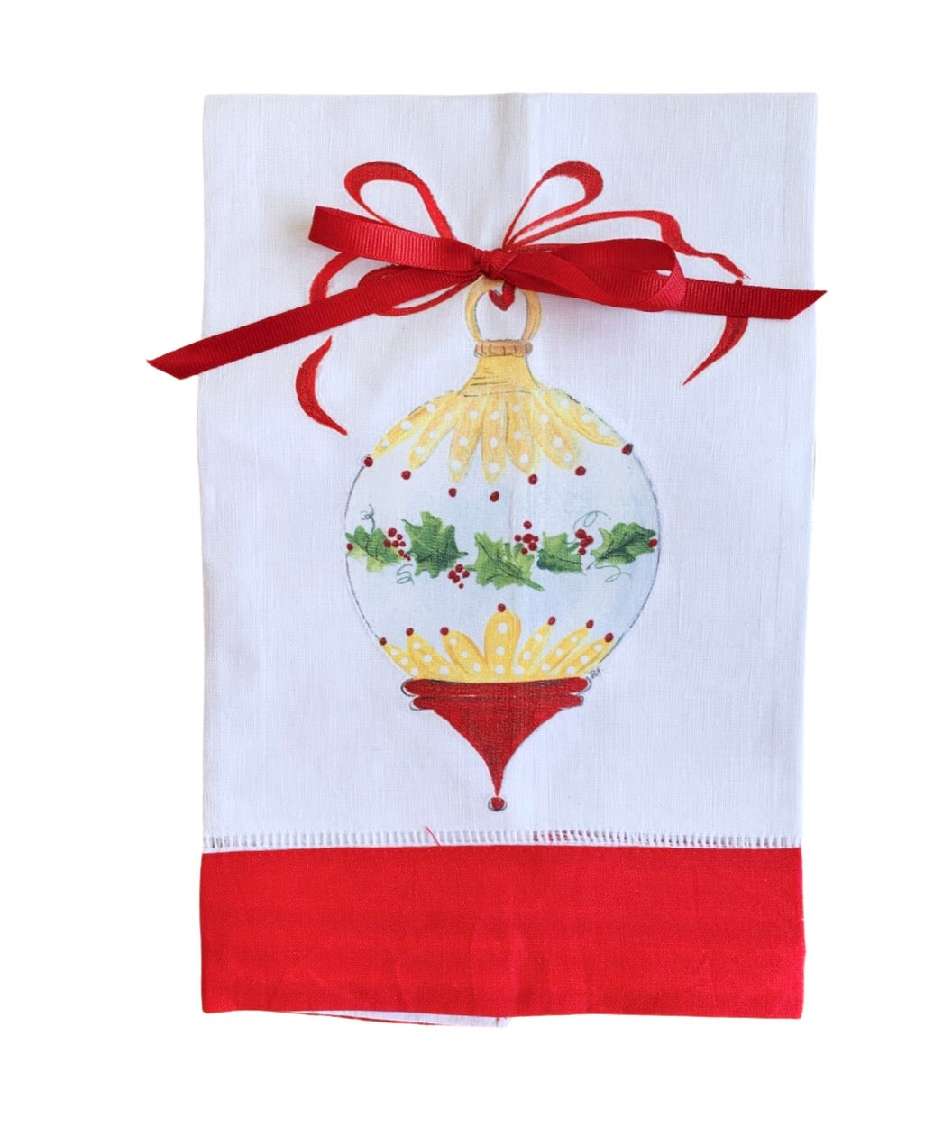 Christmas Ornament w/ Bow Tea Towel