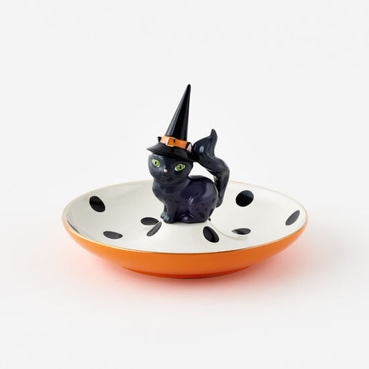 Ceramic Witch Cat on Plate