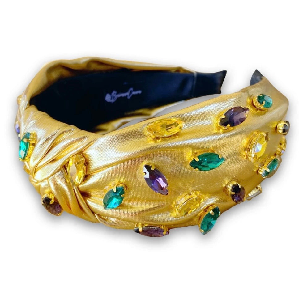 Mardi Gras Jeweled Gold Knot Headband- PREORDER