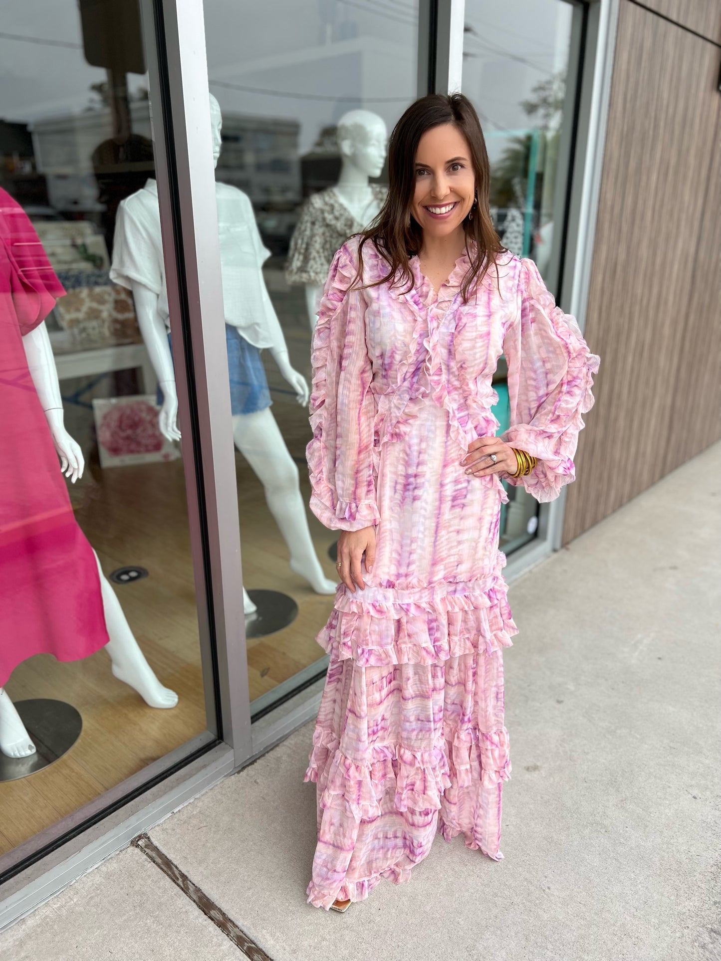 Pink Tie Dye L/S Maxi Dress