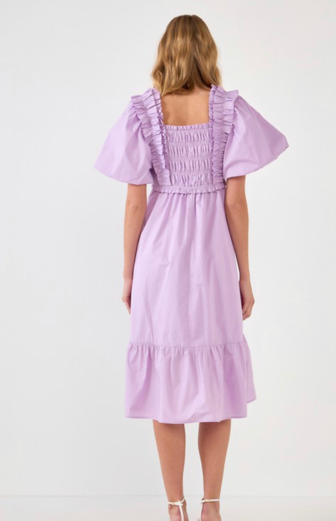 Lilac Ruffled Smocked Midi Dress