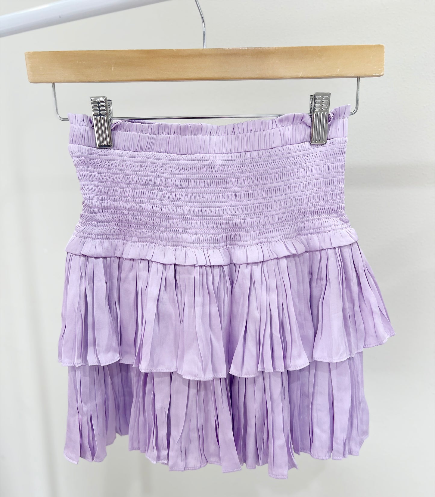 Lilac Silky Smocked Layered Skirt