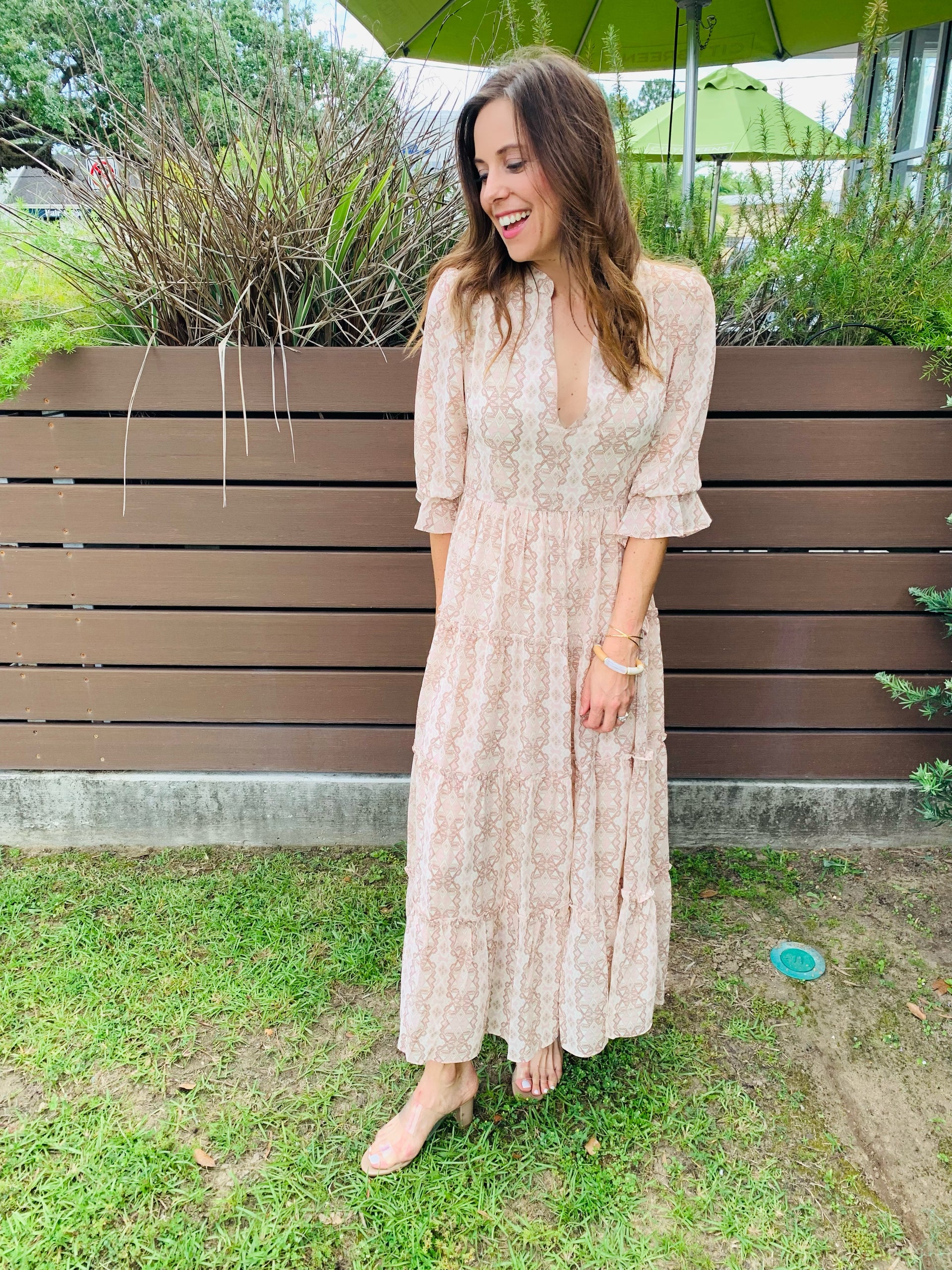 aztec maxi dress Pink Aztec Tiered Maxi Dress