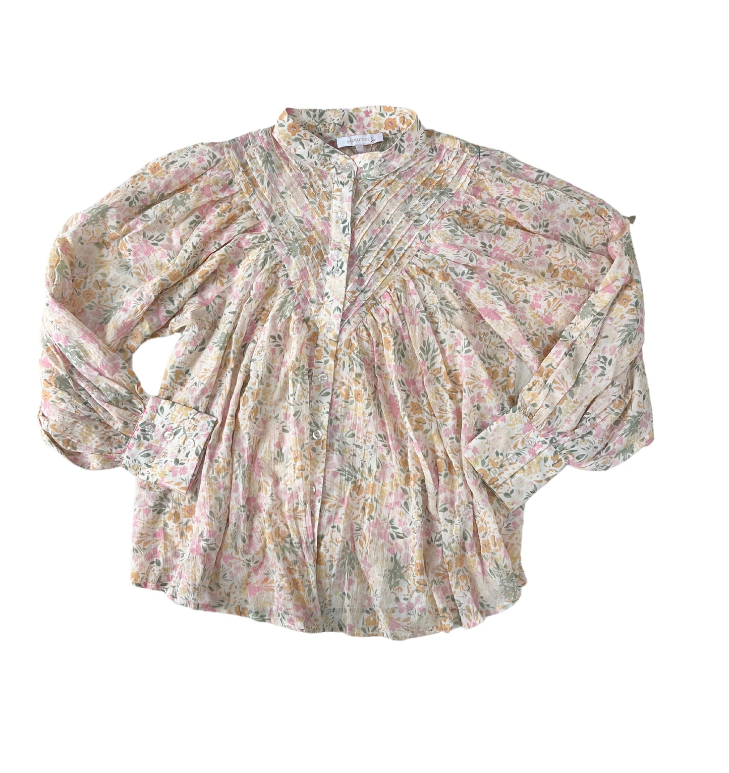 Cream/Pink Floral L/S Button Top