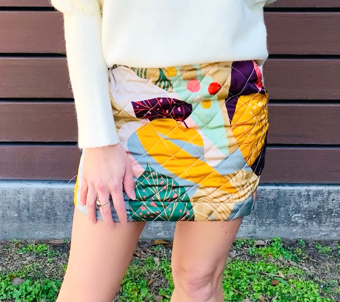 Quilted Floral Mini Skirt
