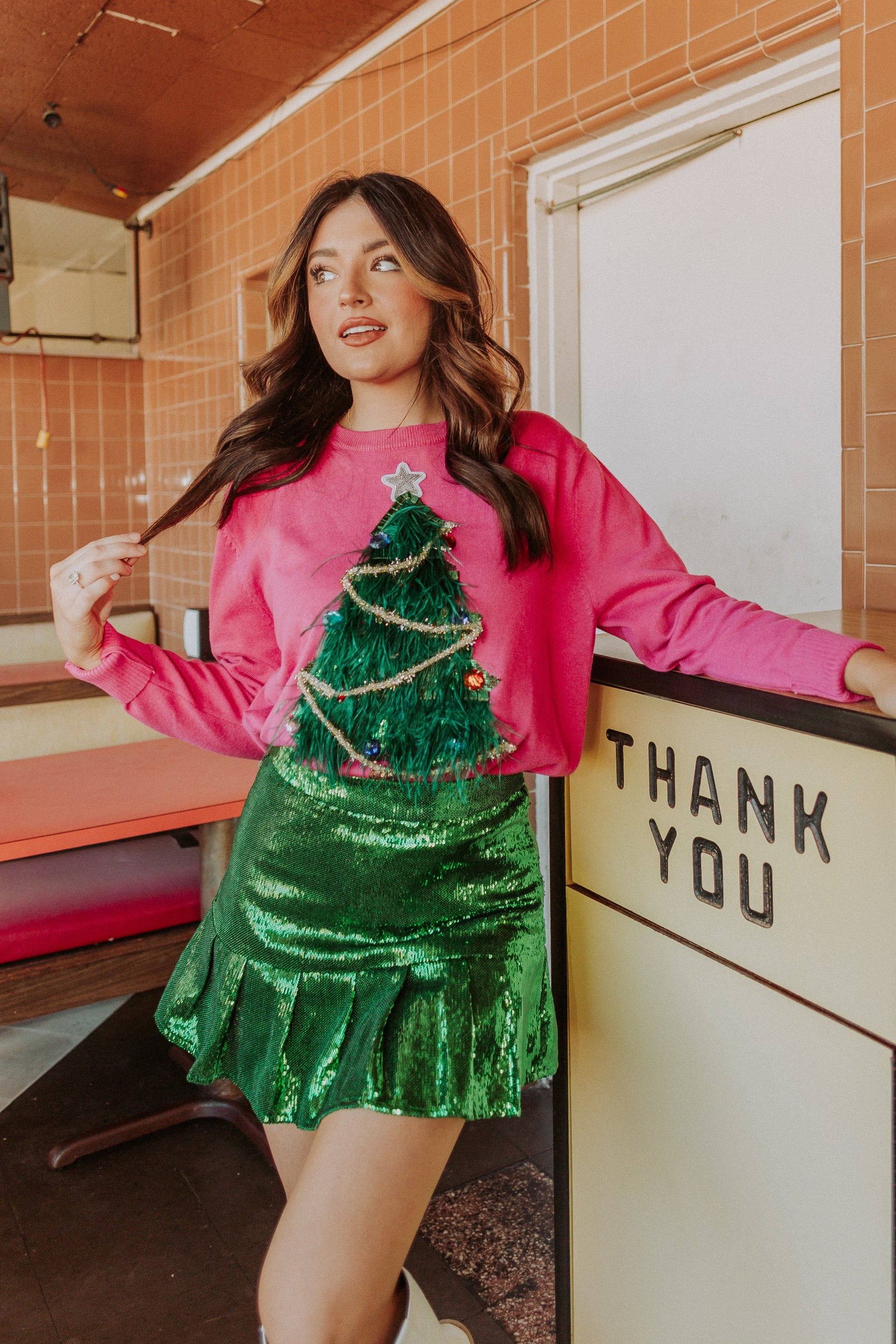 Pink Green Feather Christmas Tree Sweater – Lucy Rose