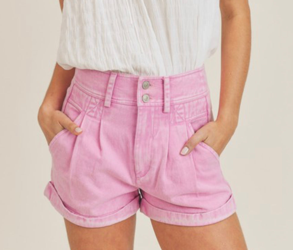 Cool Pink Acid Wash Shorts
