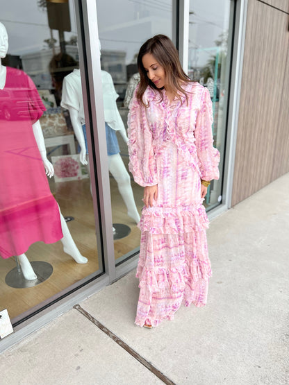 Pink Tie Dye L/S Maxi Dress