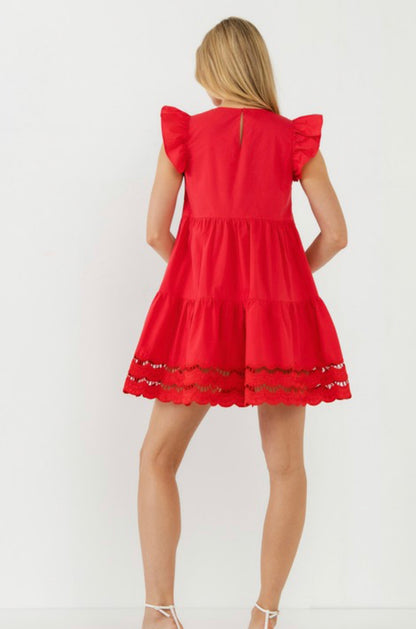 Red Embroidery Detail Mini Dress