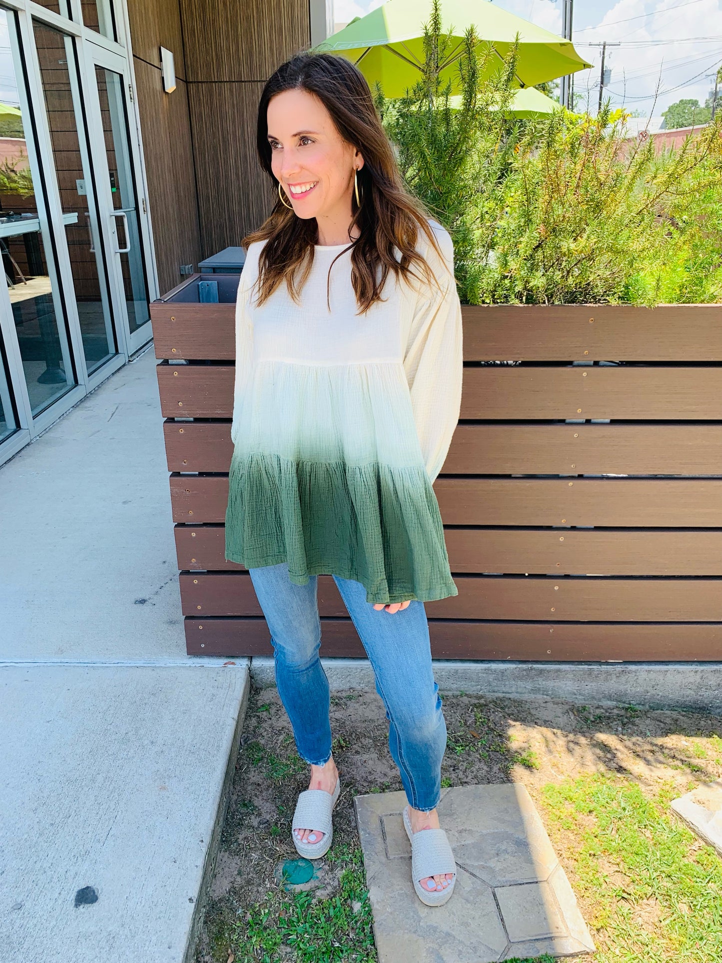 Ombre Green L/S Gauze Tunic Top