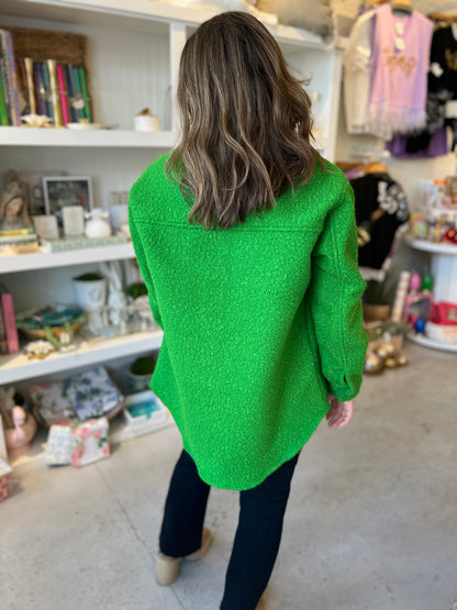 Kelly Green Boucle Button Coat