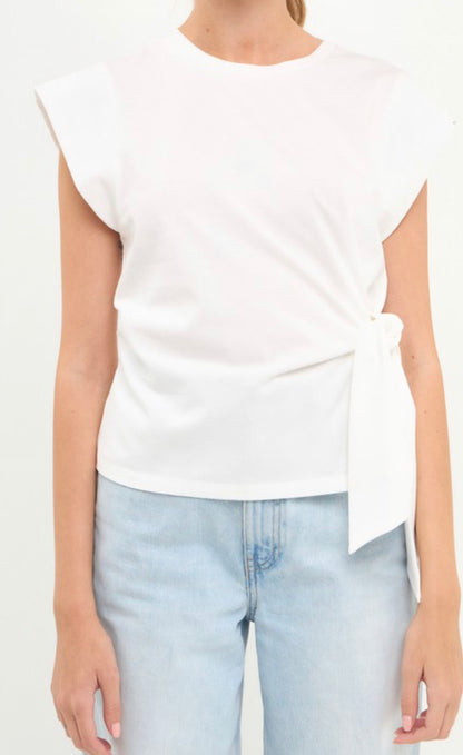 White Side Knotted TShirt Top