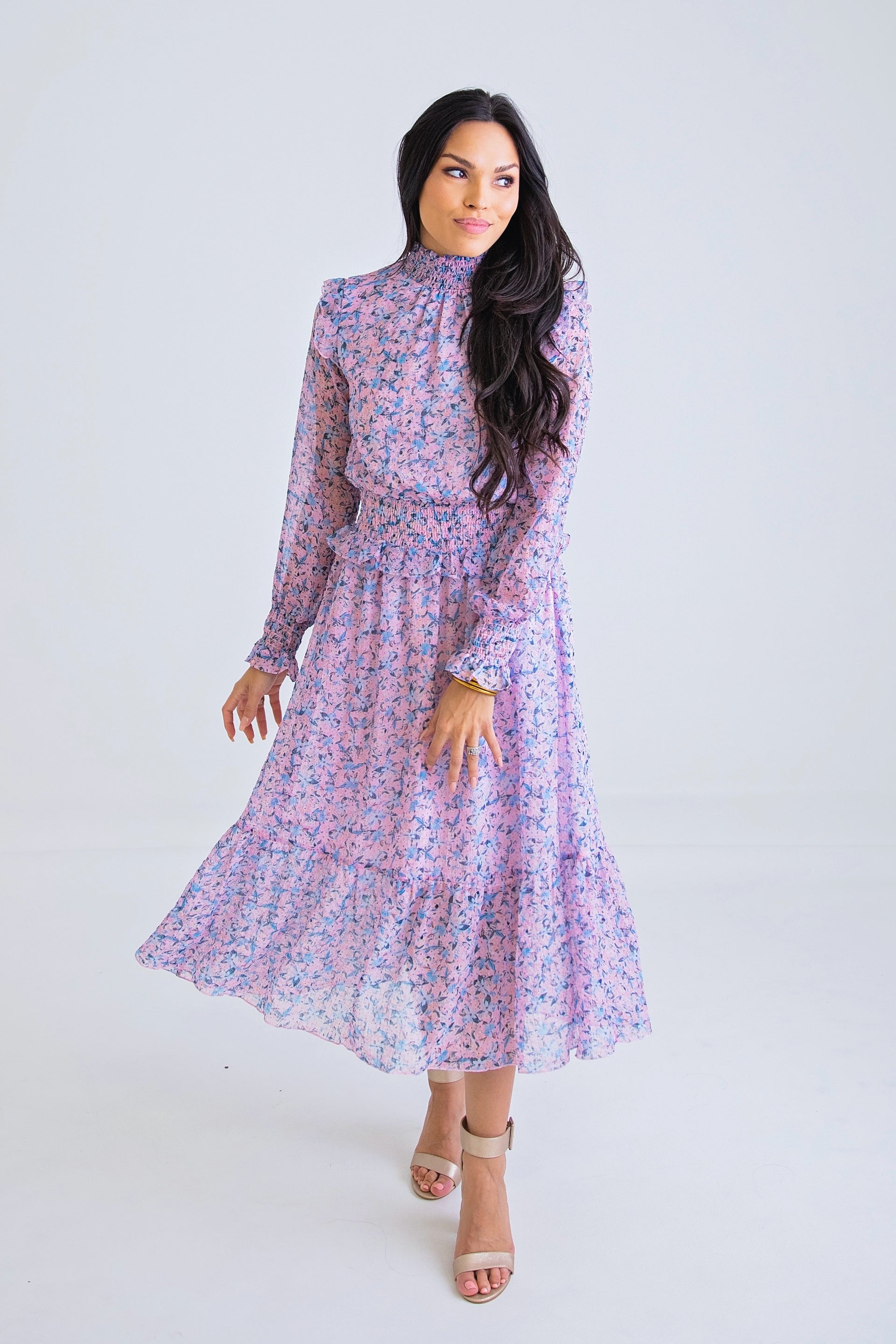 floral smock midi dress Ditzy Floral Smock Neck Midi Dress
